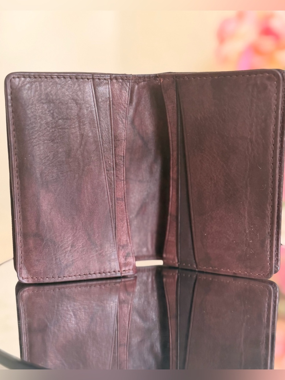 Distressed Rugged Soft Genuine Leather Bifold Compact Wallet ID Card Window - Picture 5 of 14